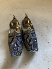 Pair 5” Heavy Elf Shoes Blue Enamel & Rhinestone Metal Nice Quality