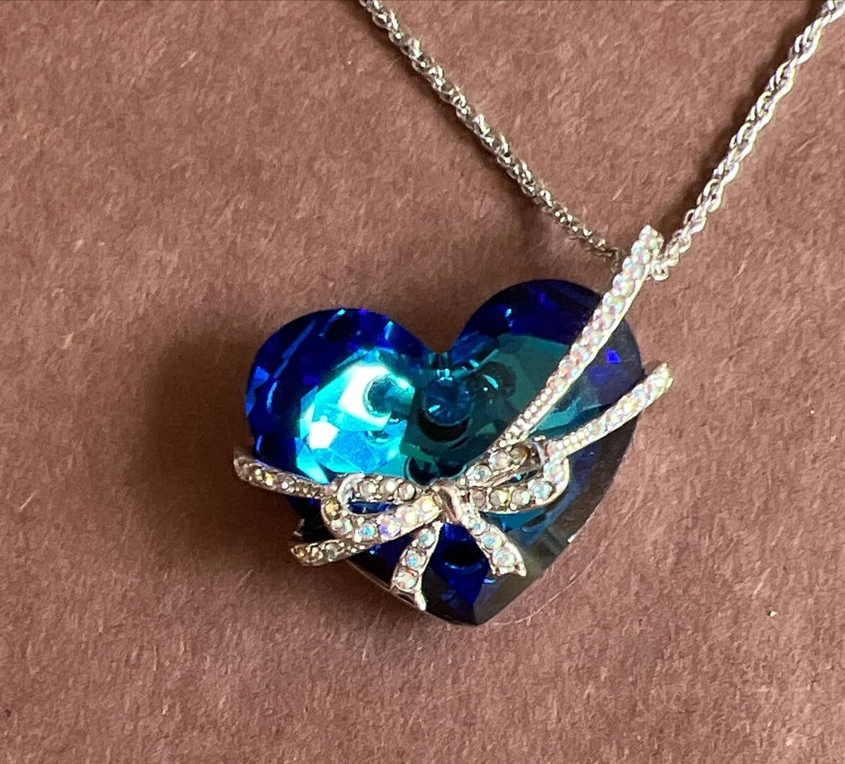 Sterling Silver Bermuda Blue Heart Necklace Created with Swarovski Crystals  - Walmart.com