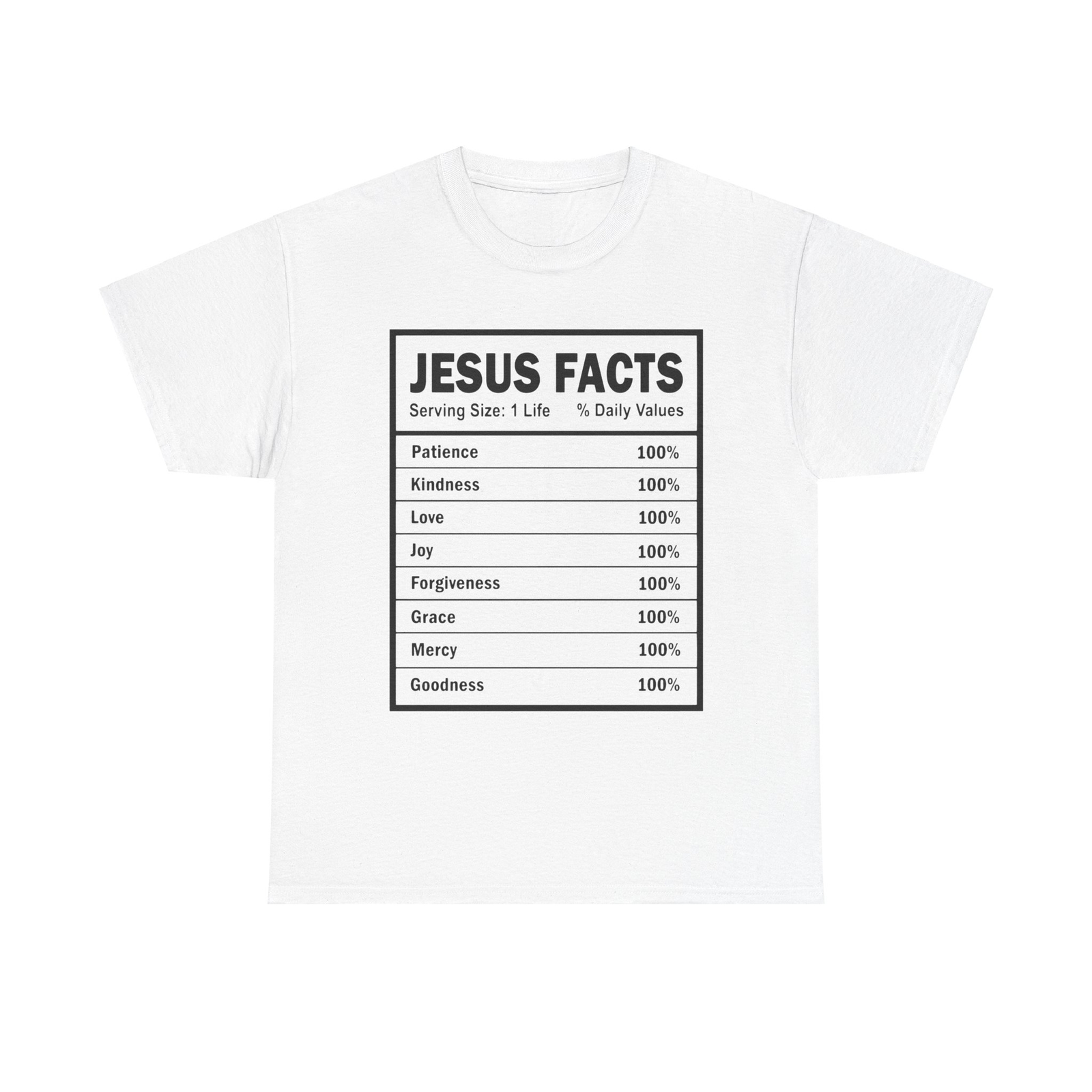 Jesus Facts Nutrition Label T-Shirt - Christian faith funny humor quote gift