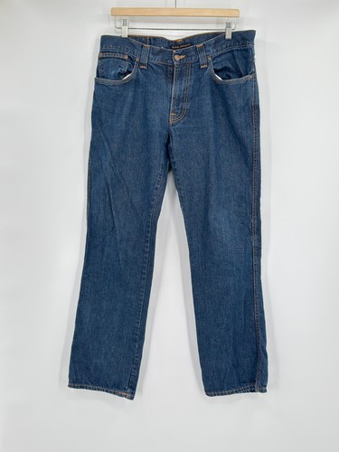 Nudie Jeans Mens Blue Organic Cotton Straight Leg Slim Jim Jeans Sz 36x34 - 第 1/8 張圖片