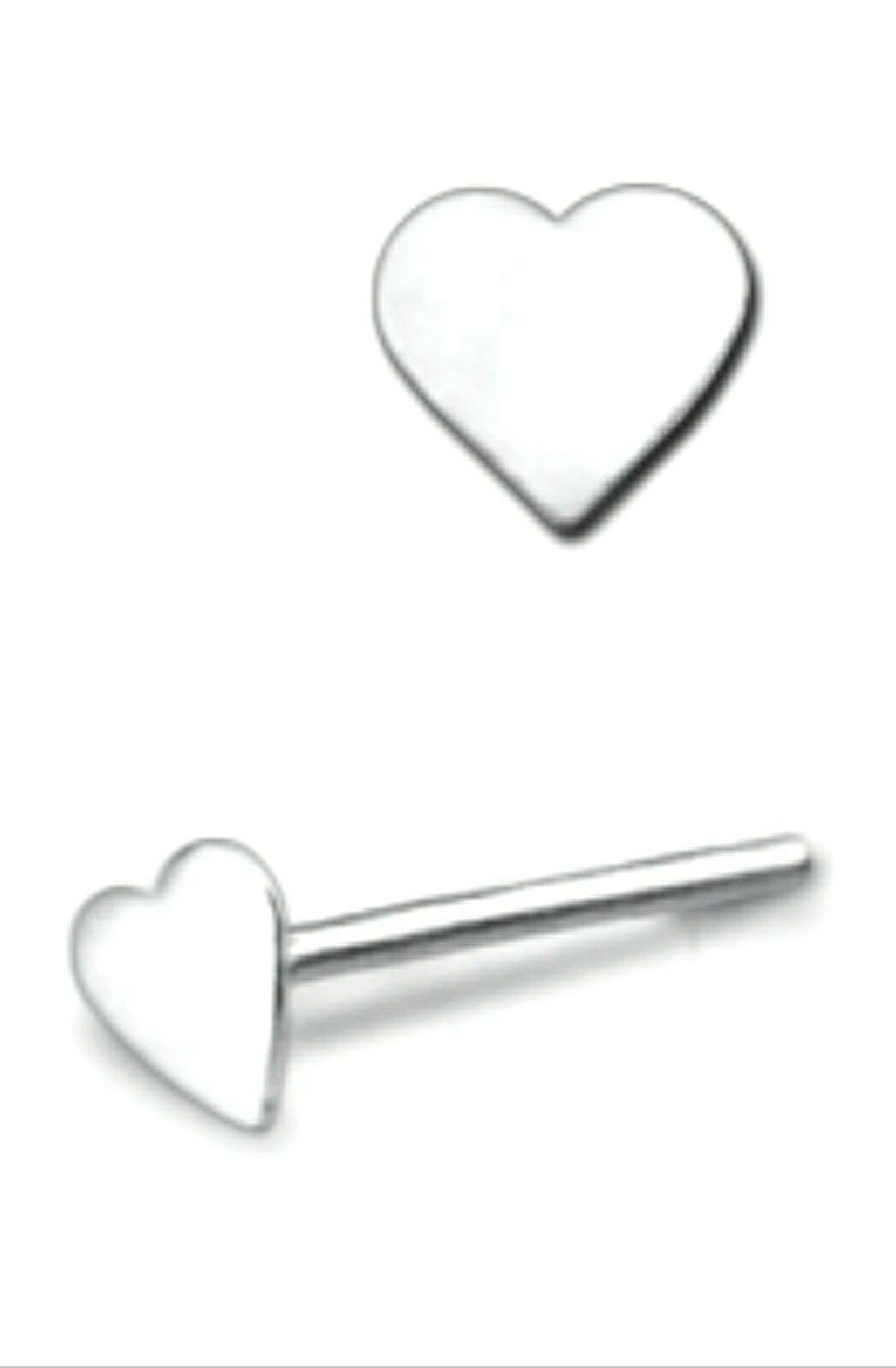 Nose Stud Pin Sterling Silver Plain Heart Nostril Body Piercing 20g 10mm