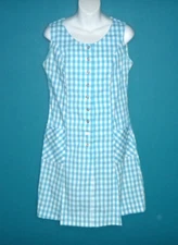 Vtg 50s 60s Rawson Square of Nassau Turquoise Gingham Sundress Sz M