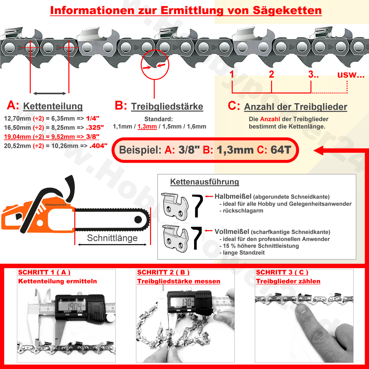 Guide De Tronçonneuse 45cm 3/8"P 1,3mm 62 Maillons Et 4 Chaînes Sägen, 56,99
