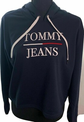 NWT $69.00 Tommy Jeans Women s  Navy Blue Embroidered Logo Hoodie MEDIUM