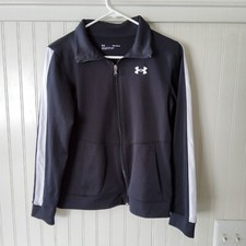 Under Armour Youth Large Zip Up Athletic Jacket Lightweight Black White Logo