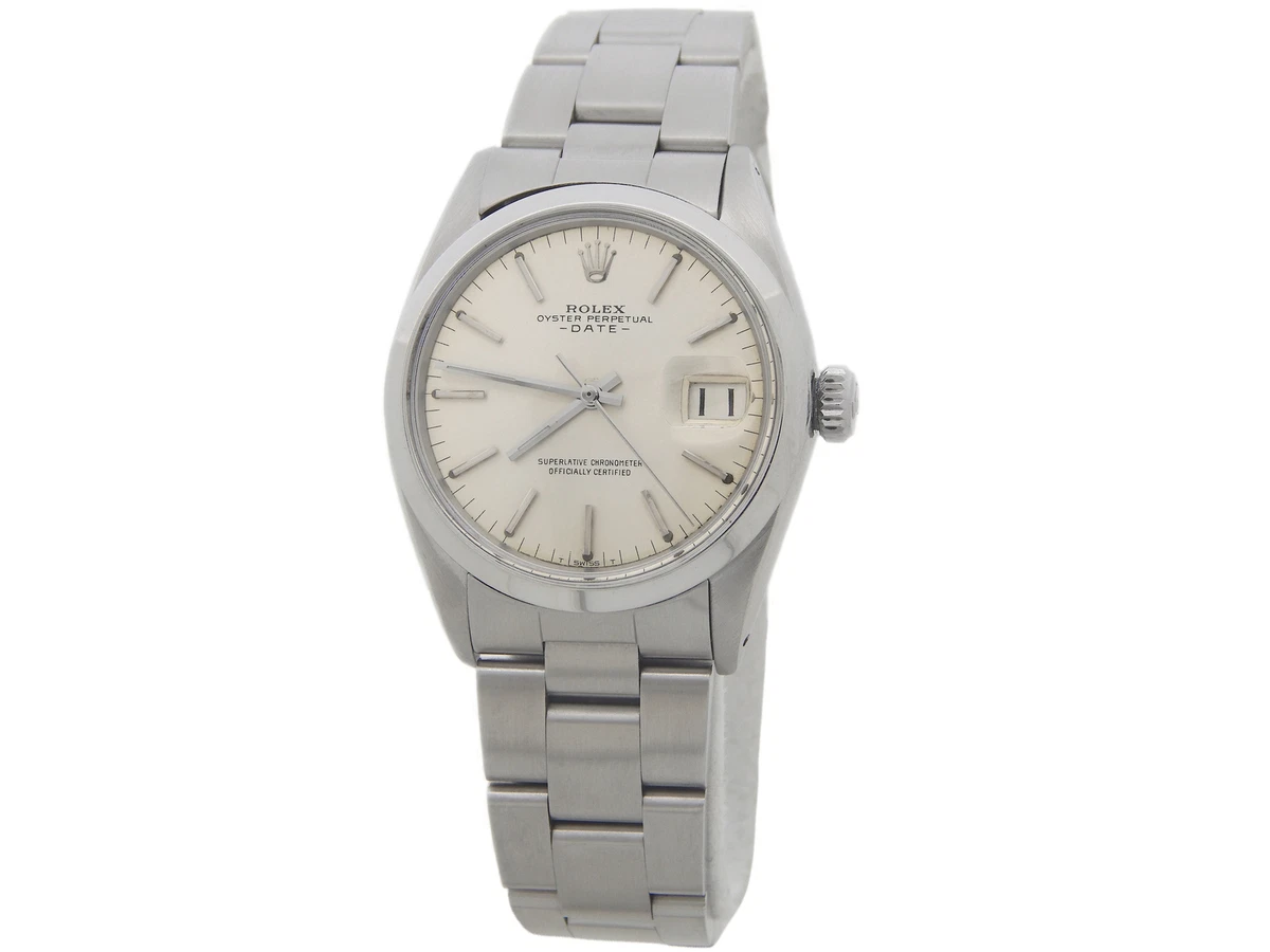 Rolex Date 1500 Mens Stainless Steel Watch with Oyster Band Silver Dial