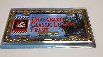 3 D WAVE TWIST CLASSIC CHROME-GOLD METAL LICENSE PLATE FRAME LPF-2343CG 