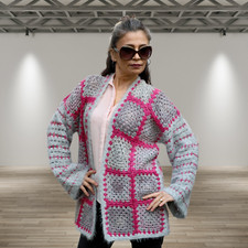 Granny Square Cardigan, Hand Crochet Granny Square Sweater, Boho Granny Coat