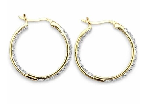 0.84ct Natural Round Diamond 14k Yellow Gold Wedding Anniversary Hoop Earring - Picture 2 of 3