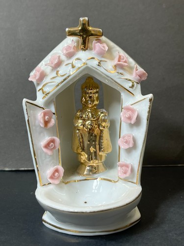 Infant of Prague Holy Water Font Porcelain Figurine Wall Pocket Arnart Japan Vtg - Picture 18 of 18