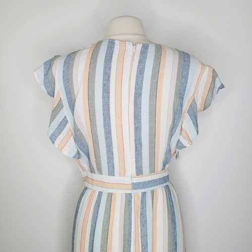 FOR CYNTHIA Striped Maxi Dress Size XL Linen Blend Ruffle Flutter Sleeve Banded - Picture 8 of 11