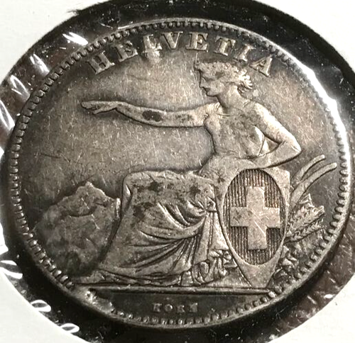 elf Switzerland 2 Francs 1862 B Silver Scarce Type