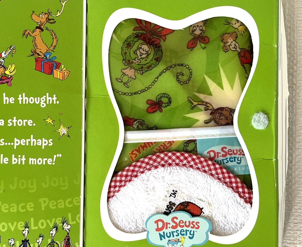 Set de regalo para bebé Dr. Seuss Cómo el Grinch robó babero y paño de Navidad Bumkins Foto 3 de 4