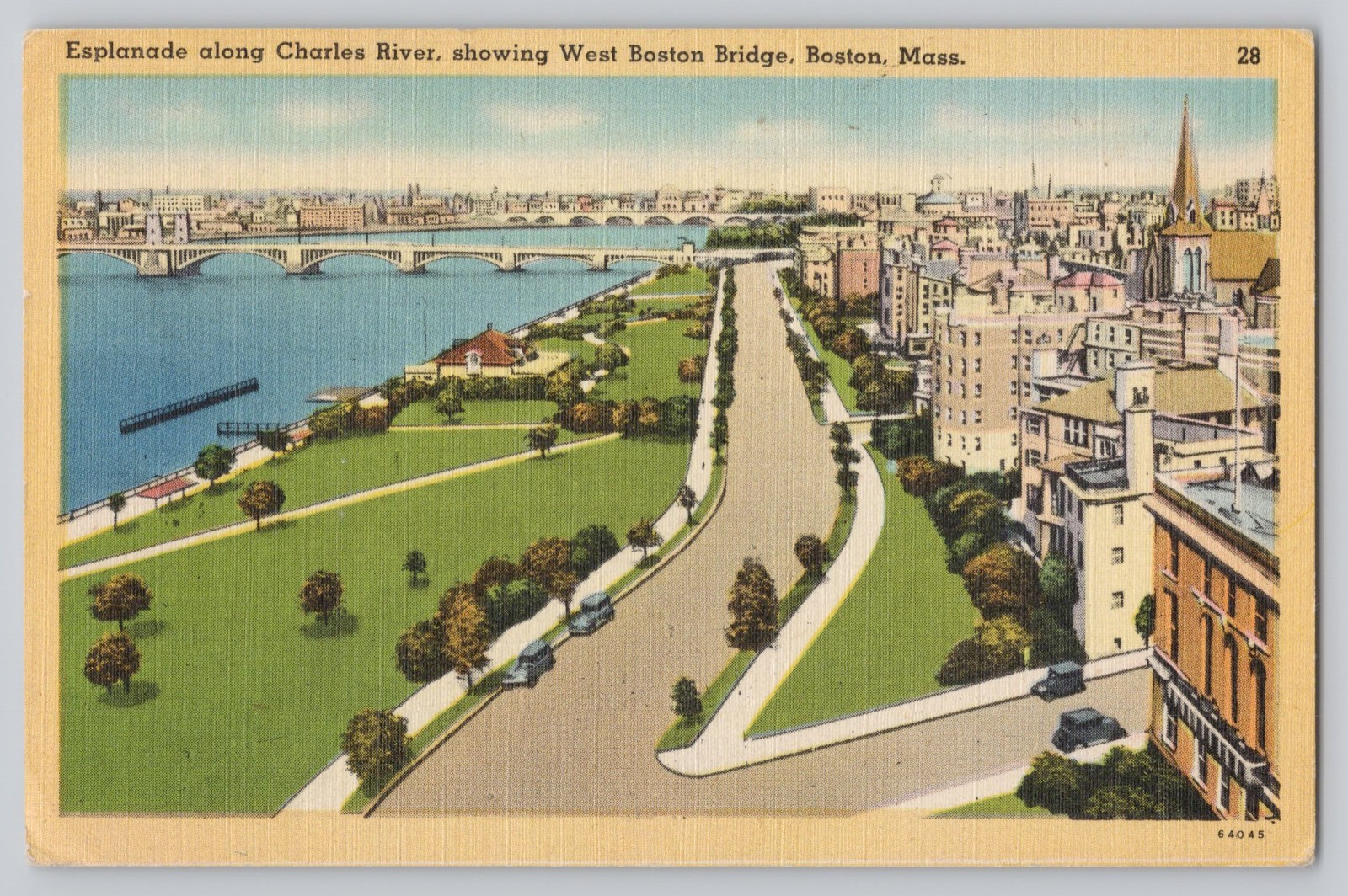 Boston MA Charles River Esplanade West Boston Bridge Vintage Postcard