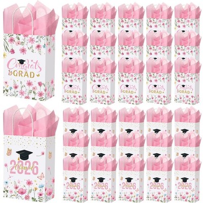30 Pcs 2026 Graduation Gift Bags Bulk with Tissue Paper and Handle, Floral Clas 