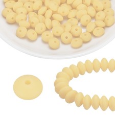100Pcs Silicone Beads 12mm Lentil Rubber Focal Beads Bulk, Light Yellow