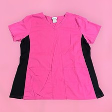 Scrubstar Pink Black V-Neck Medical Women  s Scrub Top Uniform Hospital Large