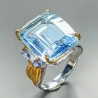 Handmade 28 ct Natural Blue Topaz Ring 925 Sterling Silver Size 7.75 /R468306