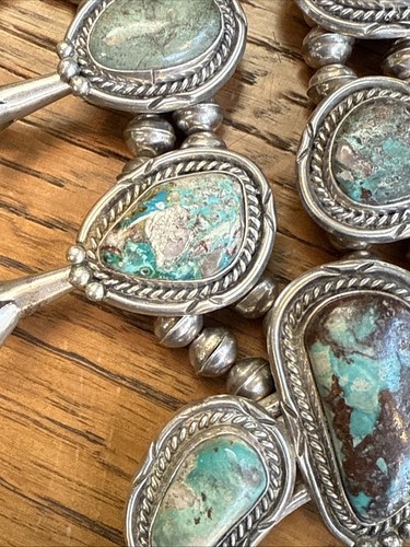 Vintage 1960s Sterling Silver Navajo Royston Turquoise Squash Blossom 186g - 第 14/24 張圖片