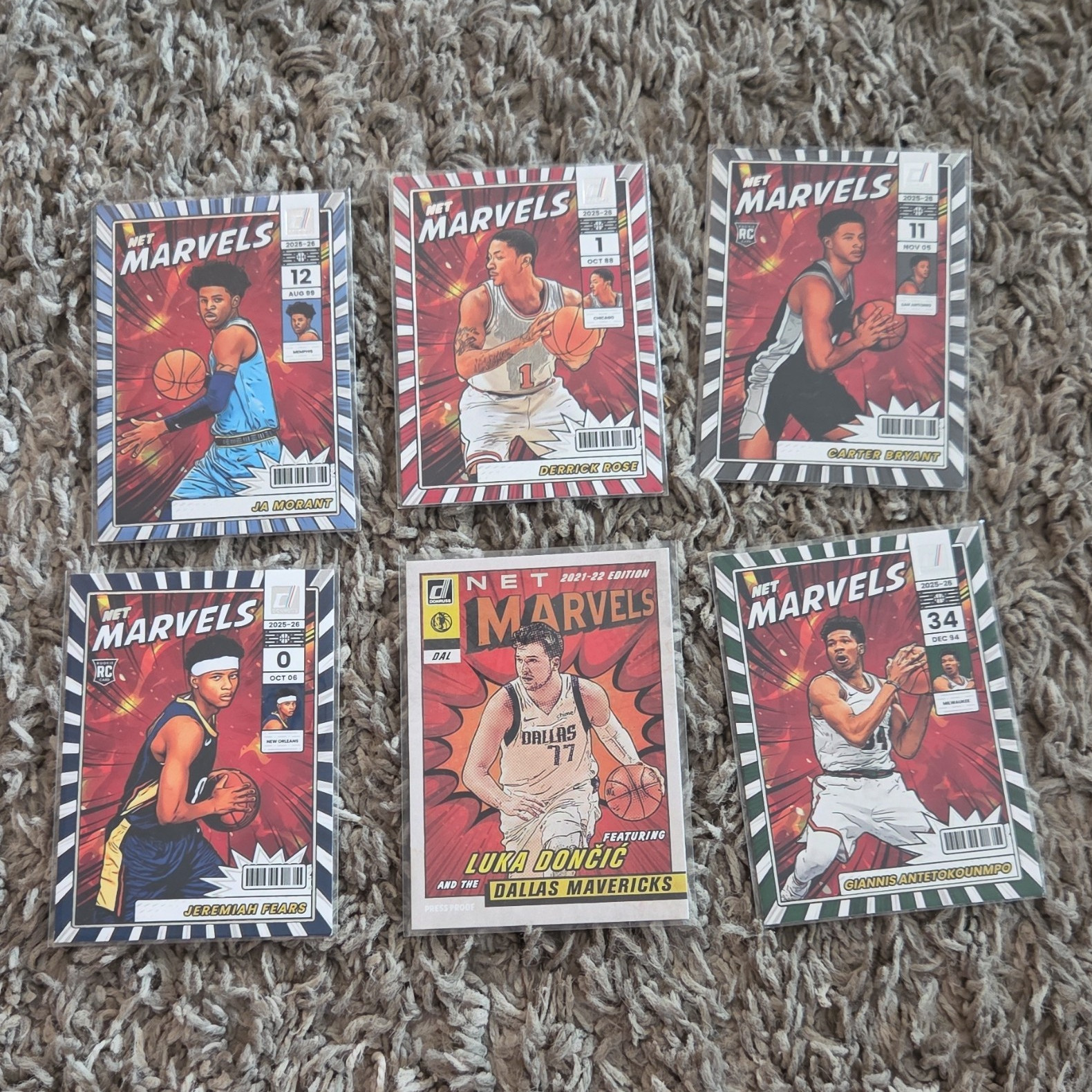 Panini 2021-22 Net Marvels Insert 6-Card Lot Luka Doncic Ja Morant Rose