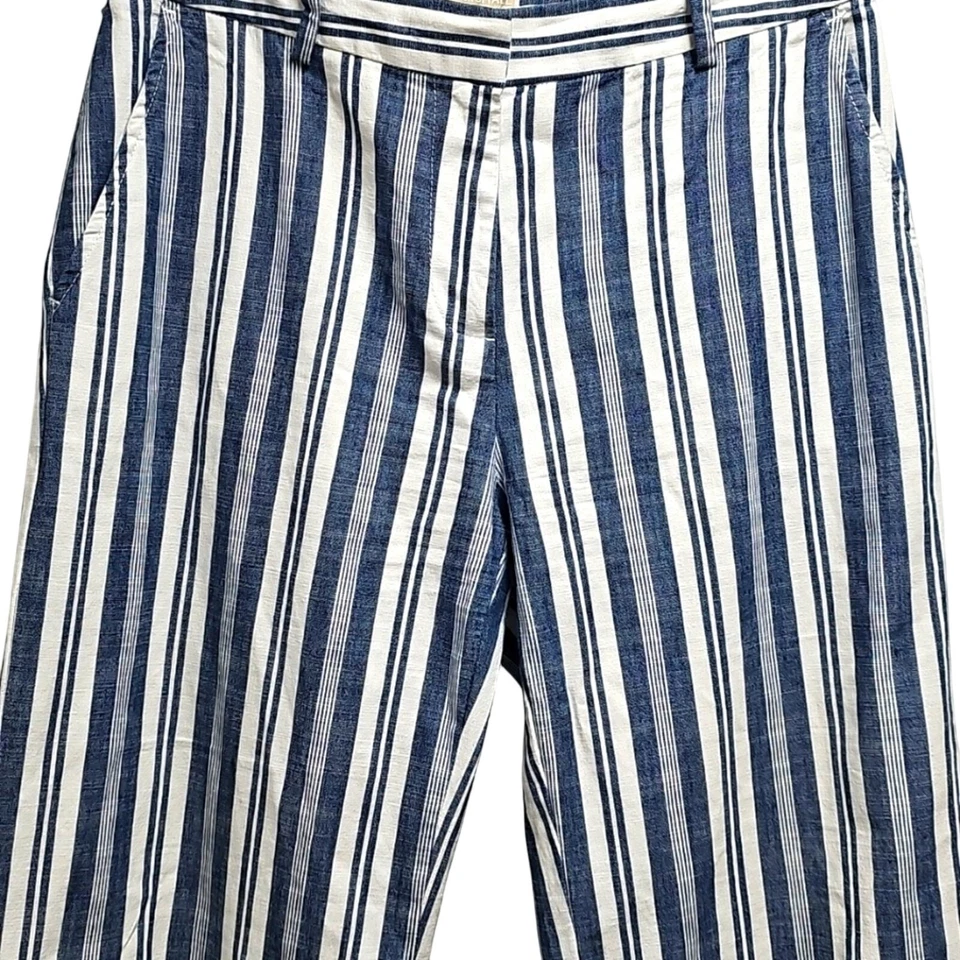 Pantalones Michael Michael Kors tiro alto pierna ancha azul marino y blanco a rayas de algodón talla 2 Foto 3 de 4
