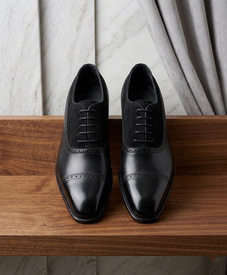 Neu Herren Handgefertigt Zweifarbig Schwarz Anthrazit Leder Formell Leder Oxford Schuhe