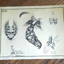 Harley-Davidson Tattoo Flash Sheet K39 Copyright 1982 Spaulding  Rogers