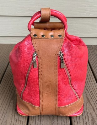 VALENTINA Brown RED Pebbled ITALIAN Leather SLING Convertible BACKPACK Bag EUC