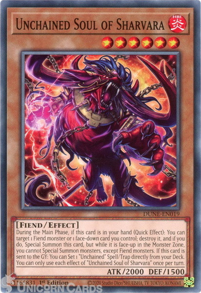 DUNE-EN019 Unchained Soul of Sharvara :: Common 1st Edition Mint YuGiOh Card
