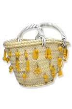 Bolso canasta tejido de rafia beige amarillo con cuentas de esmalte Tory Burch para mujer TB-206