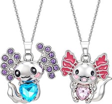 Yolev 2Pcs Cute Axolotl Necklace Crystal Pendant Blue and Pink...