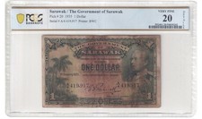 1935 SARAWAK BANKNOTE 1 DOLLAR PCGS VF20, P-20