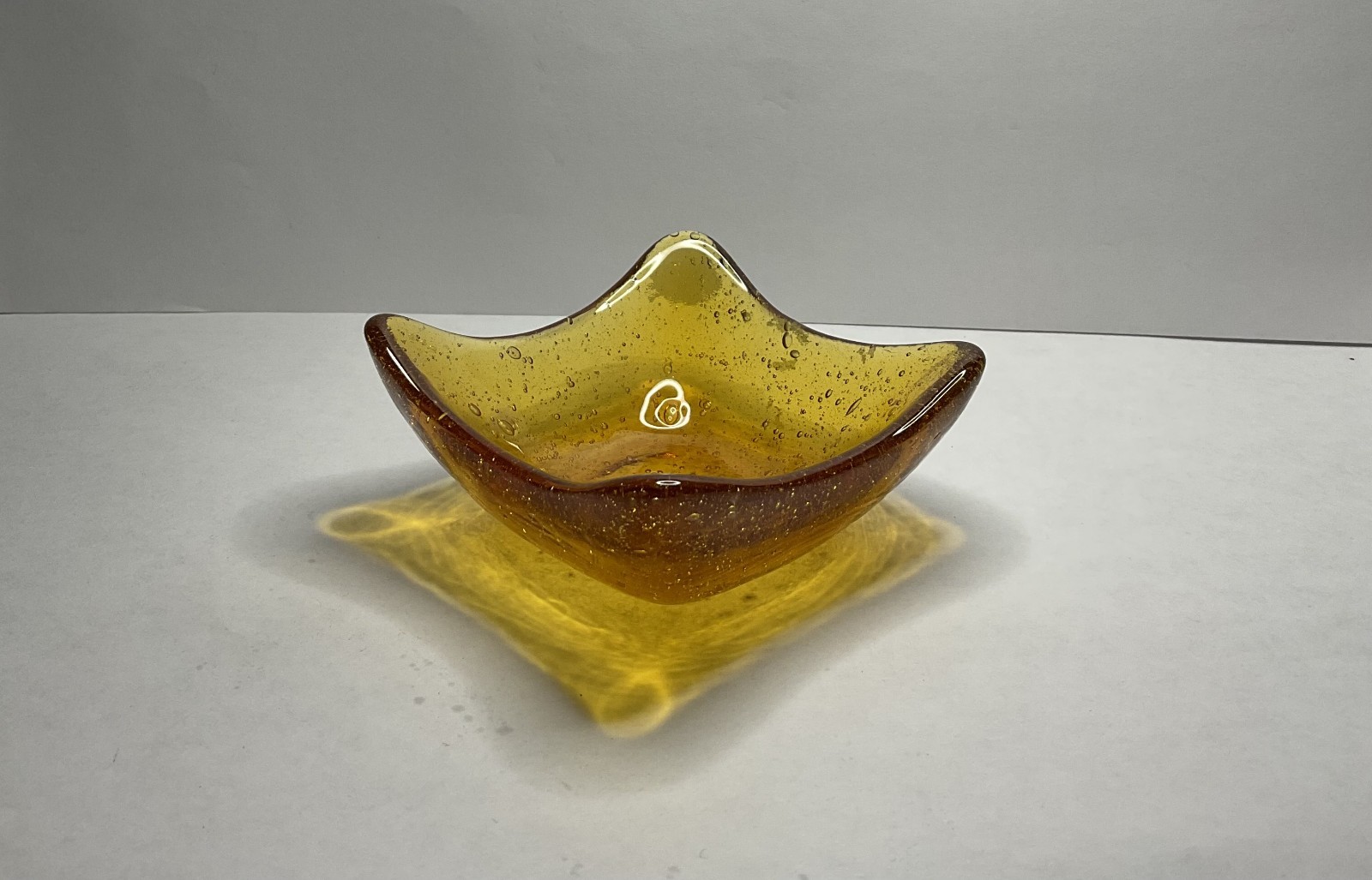 Amber bubble Glass Open Salt Cellar trinket dish 