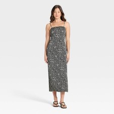 Women Column Slip Dress - A New Day Black/White Leopard Print S