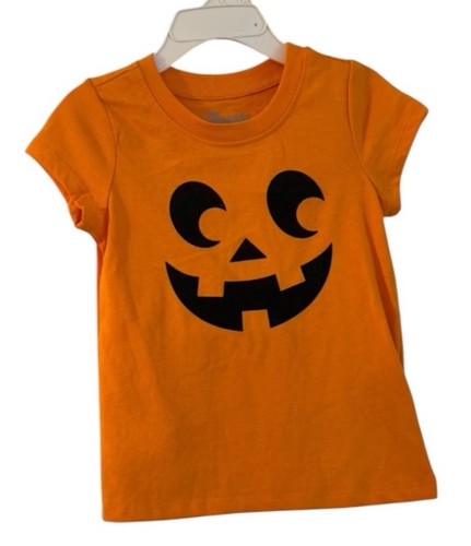 10Threads Pumpkin Face Halloween Tee - Orange Short Sleeve Shirt - Kids 4T - Picture 5 of 5