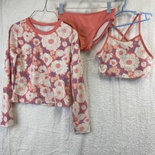 OshKosh B'gosh Swimsuit Set Girls 12 Coral Floral 3 Piece Rash Guard Tankini