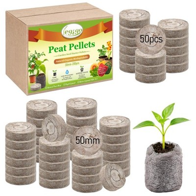 50 PCS 50mm Peat Pellets Starter Soil, Compressed Starting Pods Plant Starter...