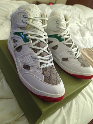New Gucci White Demetra GG Logo Basket Sneakers 673077 US 14