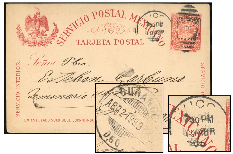 MEXICO 2¢ MULITA PSC APR 1899 DF - DURANGO PC93