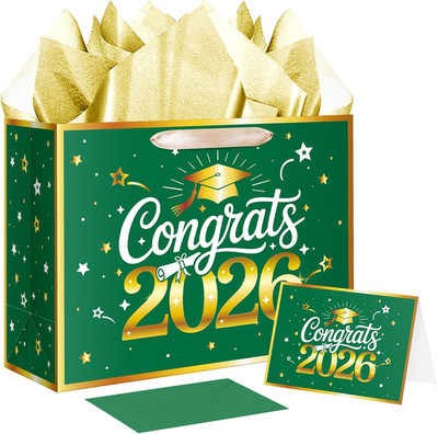 Large Graduation Gift Bag, Congrats 2026 Gift Bag with Tissue Papers and Card fo