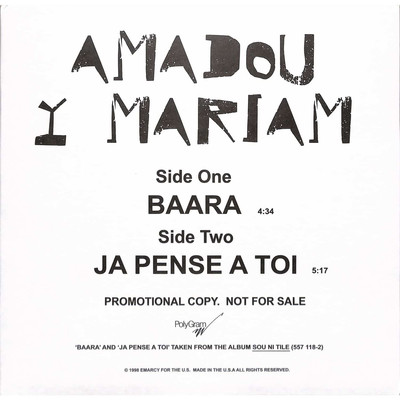 Amadou Y Mariam / BAARA/ JA PENSE A TOI / Polygram / 5571191 / 12 Inch