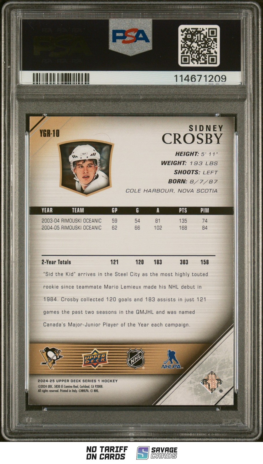 2024-25 Upper Deck Young Guns Renewed SIDNEY CROSBY PSA 10 #YGR-10 Pittsburgh view 2