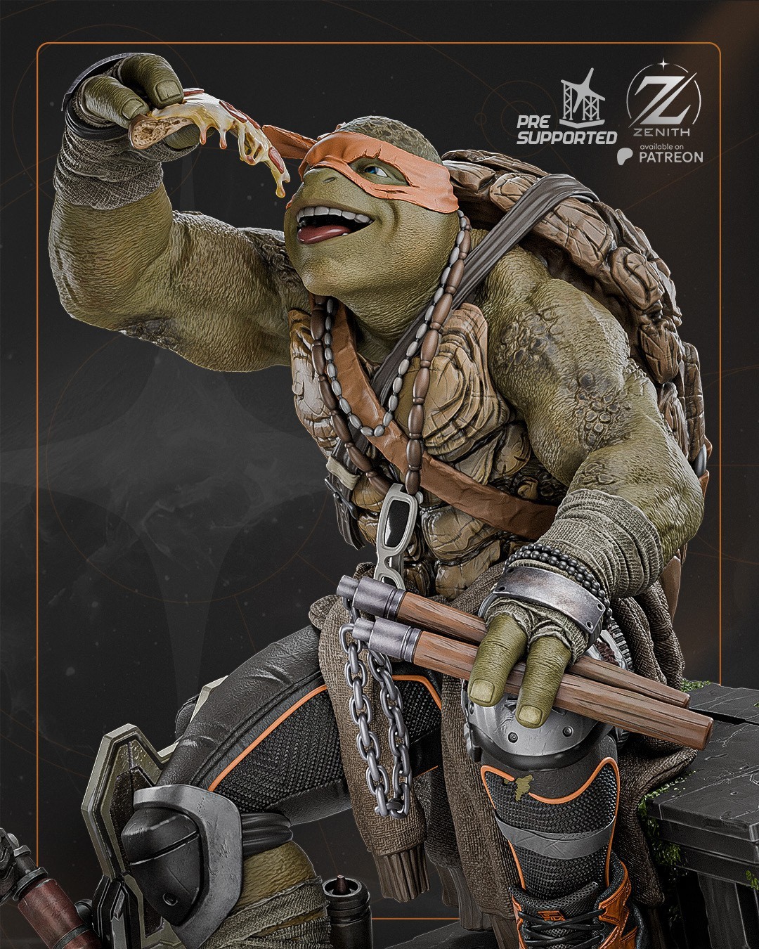 Michelangelo TMNT - 1:6 Scale - UNPAINTED Resin Figure - 3D Printed - Fan Art