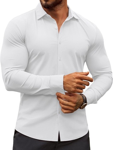 Herren Muscle Fit Oberhemden faltenfrei Langarm Freizeit Button Down Hemden - Bild 17 von 100