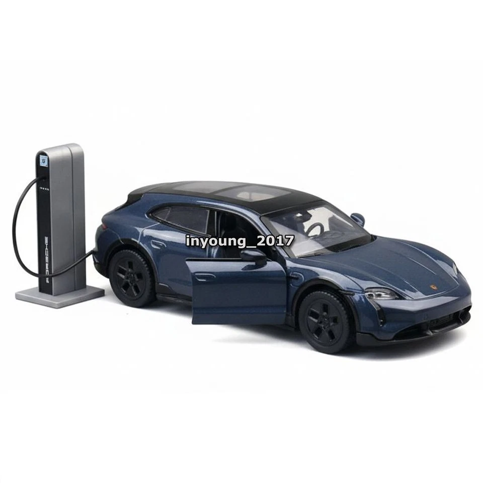 1:36 2022 Porsche Taycan Turbo S Cross Turismo Model Car Diecast Toy Cars Blue - Image 3 of 4