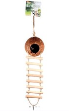 Hanging Coconut Hide With Ladder Perch Toy For Birds Parents Parakeet Conures...