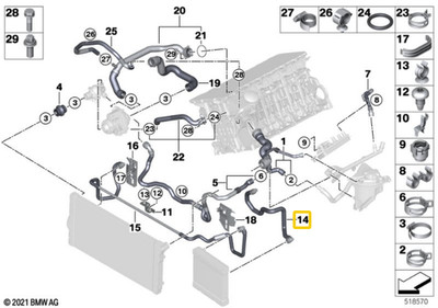 Original OEM Kühler Kühlmittelschlauch für BMW 535i GT xDrive 535i xDriveOpens in a n