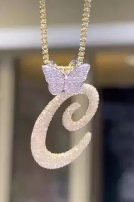 1.80Ct Round Cut Real Moissanite Custom Letter Pendant 14K Yellow Gold Plated