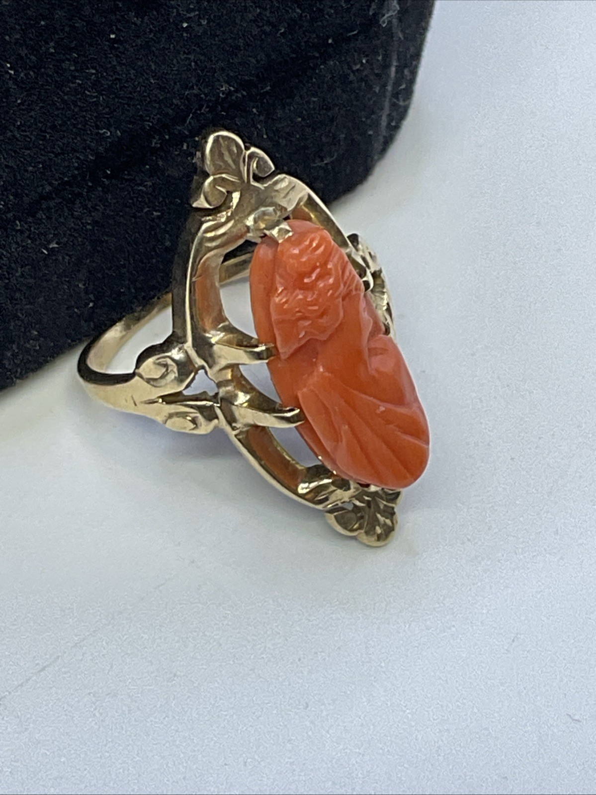 ANTIQUE HANDMADE Solid 9K Yellow Gold Carved Cora… - image 17