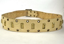 Vintage Sand Buffalo Leather Belt Joed, Brass Studs 34 Med Pebbled Snaps Buckle